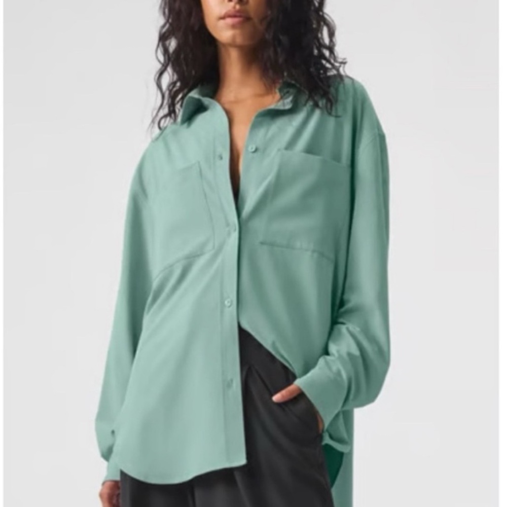 ALO Yoga Oversized Button-Down Shirt in Mint Green